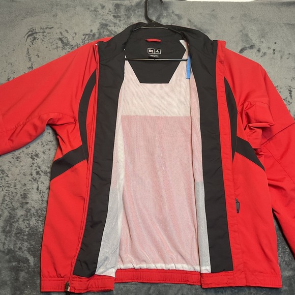 Adidas Windbreaker Jacket Mens Large Red Black Striped Wind Resistant Outdoor - Picture 3 of 12